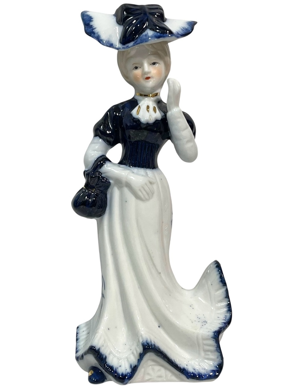 Vintage 1960s Victorian Lady Porcelain Figurine Blue and White - CID Taiwan